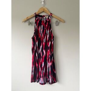Michael Kors Womens Red Navy White Abstract Ikat Halter Neck Blouse Top Size M
